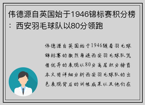 伟德源自英国始于1946锦标赛积分榜：西安羽毛球队以80分领跑